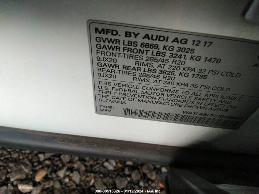 WA1LABF77JD028442 2018 AUDI Q7, photo no. 9