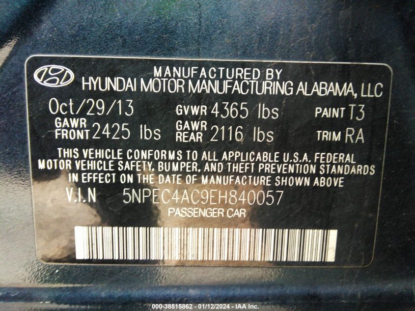 2014 HYUNDAI SONATA LIMITED - 5NPEC4AC9EH840057