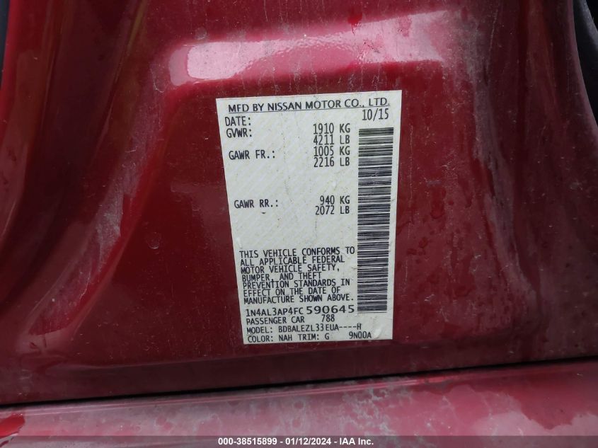 2015 NISSAN ALTIMA 2.5/S/SV/SL - 1N4AL3AP4FC590645