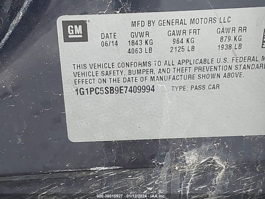 2014 CHEVROLET CRUZE 1LT AUTO - 1G1PC5SB9E7409994