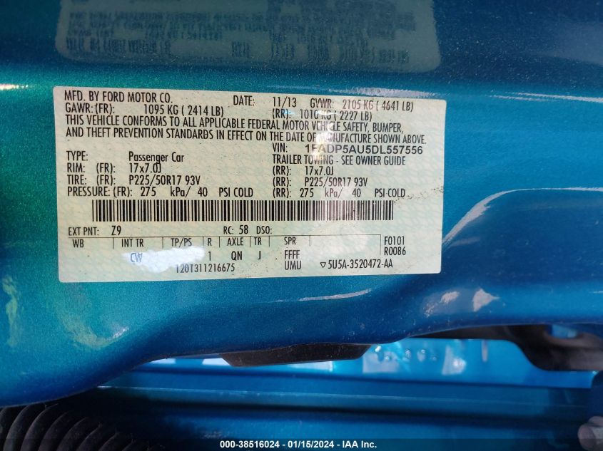 2013 FORD C-MAX HYBRID SE - 1FADP5AU5DL557556