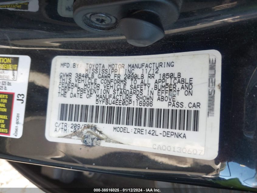 2013 TOYOTA COROLLA LE - 5YFBU4EE0DP116996