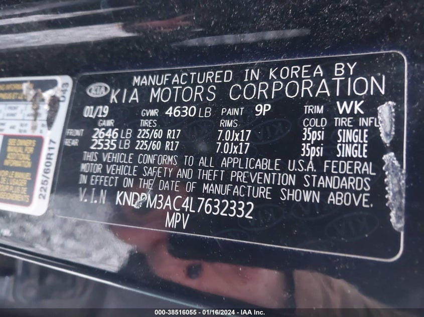 VIN KNDPM3AC4L7632332 2020 KIA SPORTAGE LX