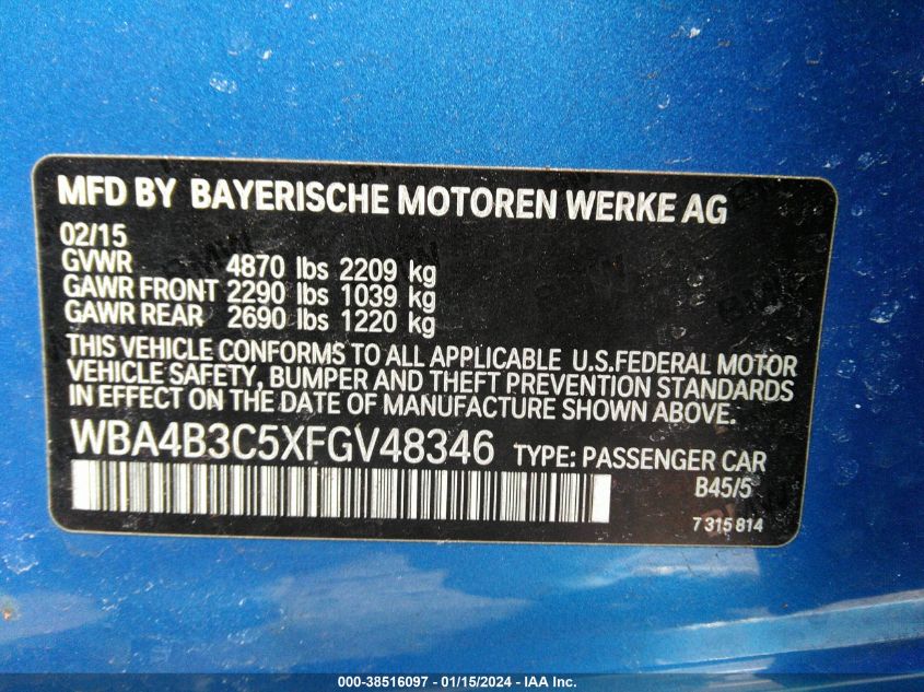 2015 BMW 435I GRAN COUPE XDRIVE - WBA4B3C5XFGV48346
