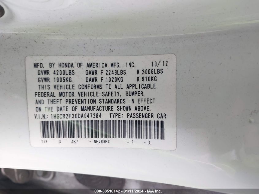 2013 HONDA ACCORD LX - 1HGCR2F30DA047384