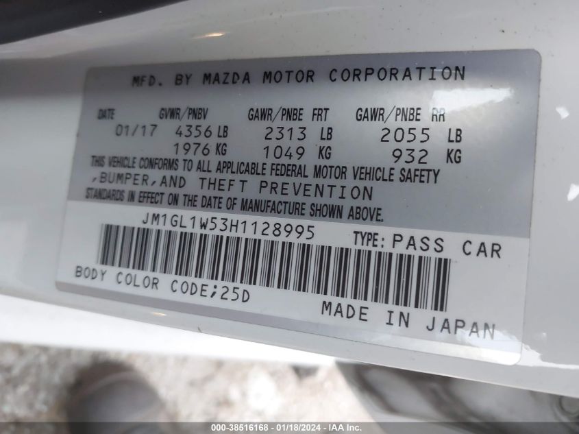 2017 MAZDA MAZDA6 GRAND TOURING - JM1GL1W53H1128995