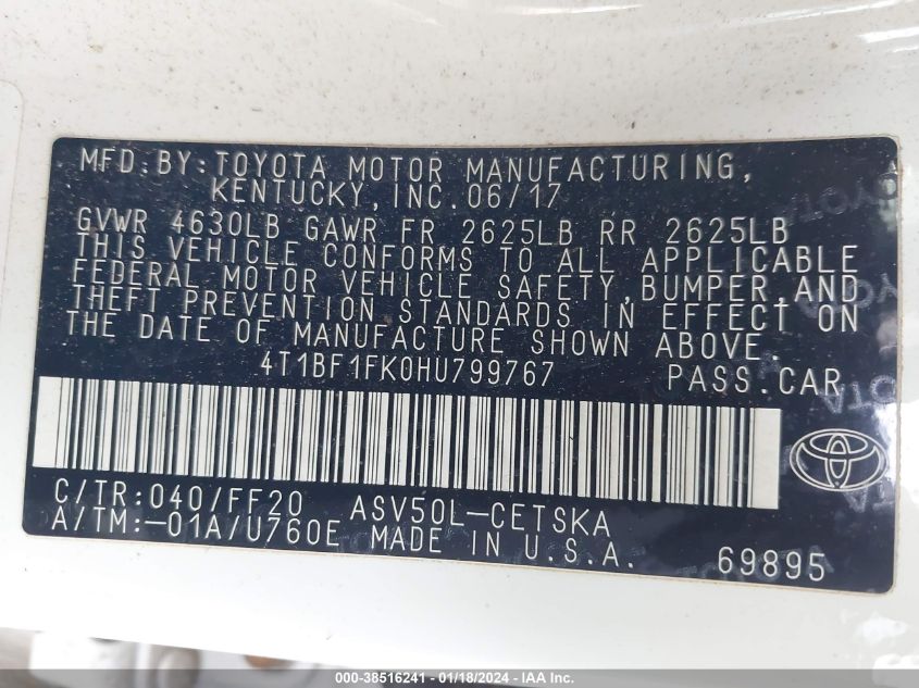 2017 TOYOTA CAMRY SE - 4T1BF1FK0HU799767