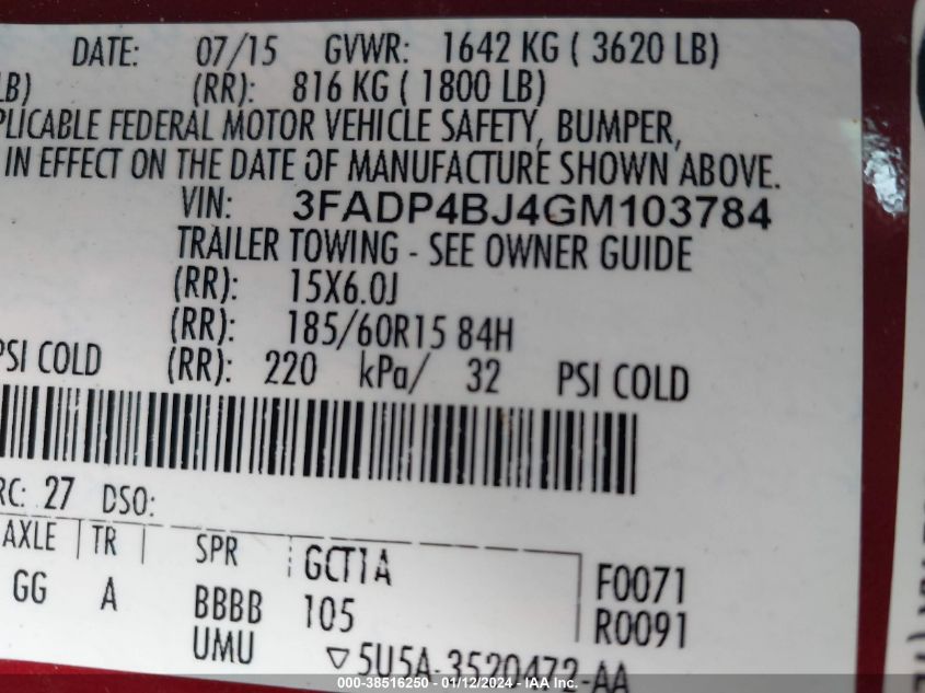 2016 FORD FIESTA SE - 3FADP4BJ4GM103784