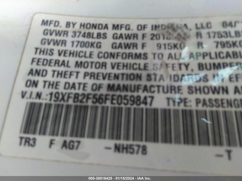 2015 HONDA CIVIC LX - 19XFB2F56FE059847