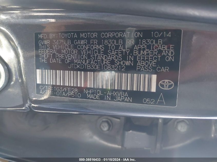 2014 TOYOTA PRIUS C - JTDKDTB30E1083212
