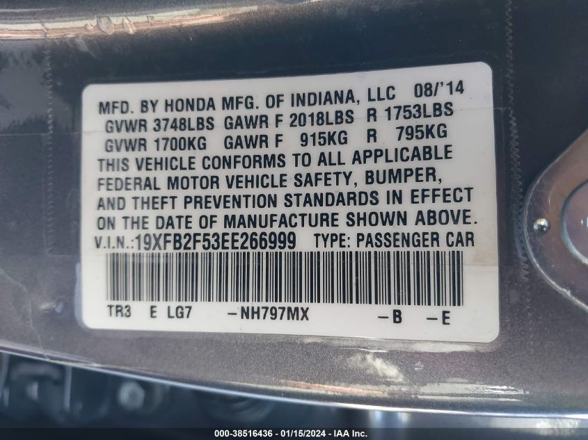 2014 HONDA CIVIC LX - 19XFB2F53EE266999