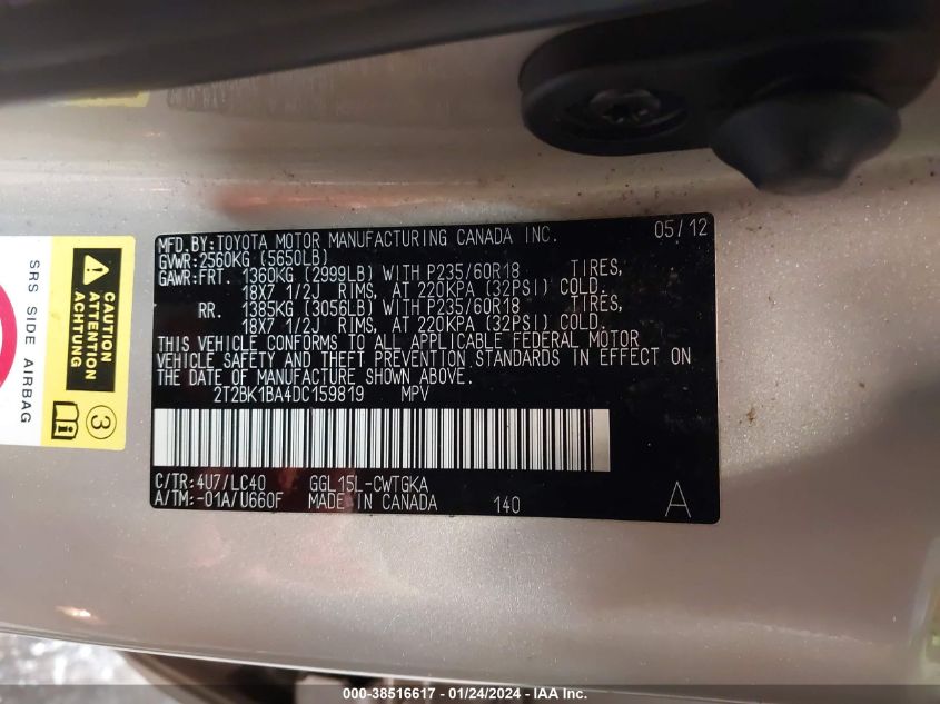 2013 LEXUS RX 350 - 2T2BK1BA4DC159819