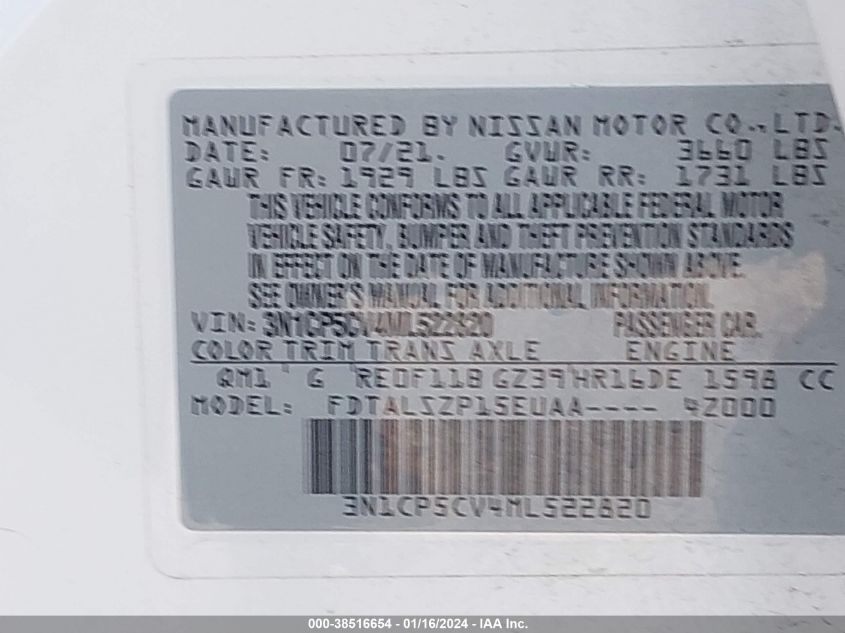 2021 NISSAN KICKS SV - 3N1CP5CV4ML522820