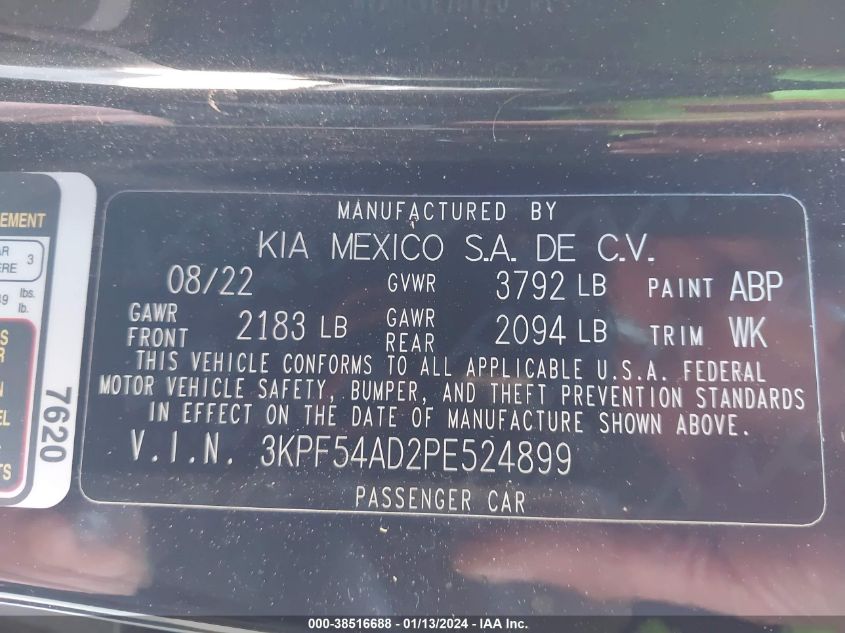 2023 KIA FORTE GT-LINE - 3KPF54AD2PE524899