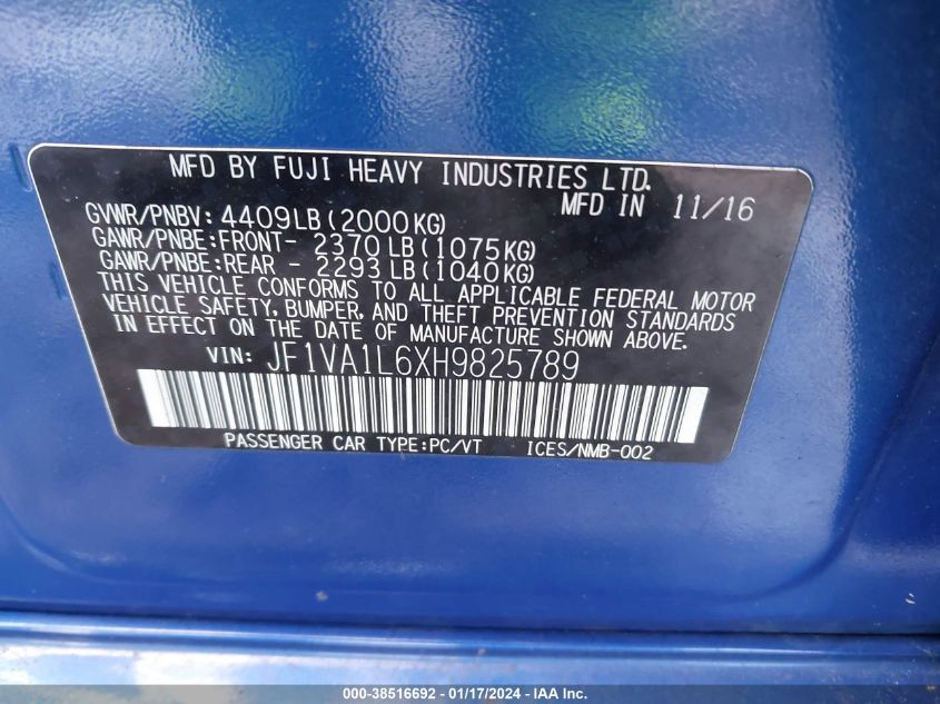 2017 SUBARU WRX LIMITED - JF1VA1L6XH9825789