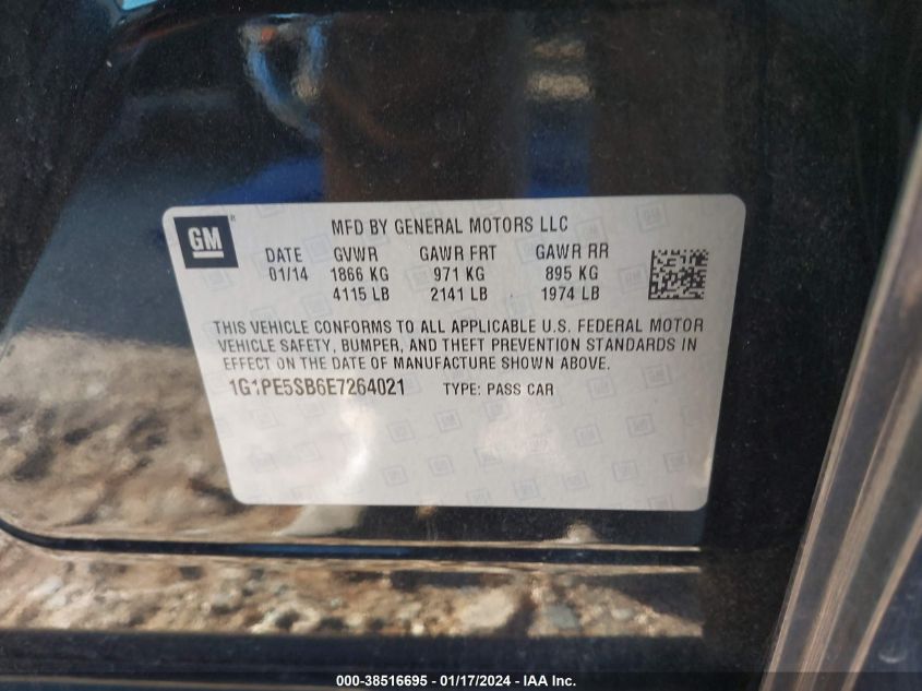 2014 CHEVROLET CRUZE 2LT AUTO - 1G1PE5SB6E7264021