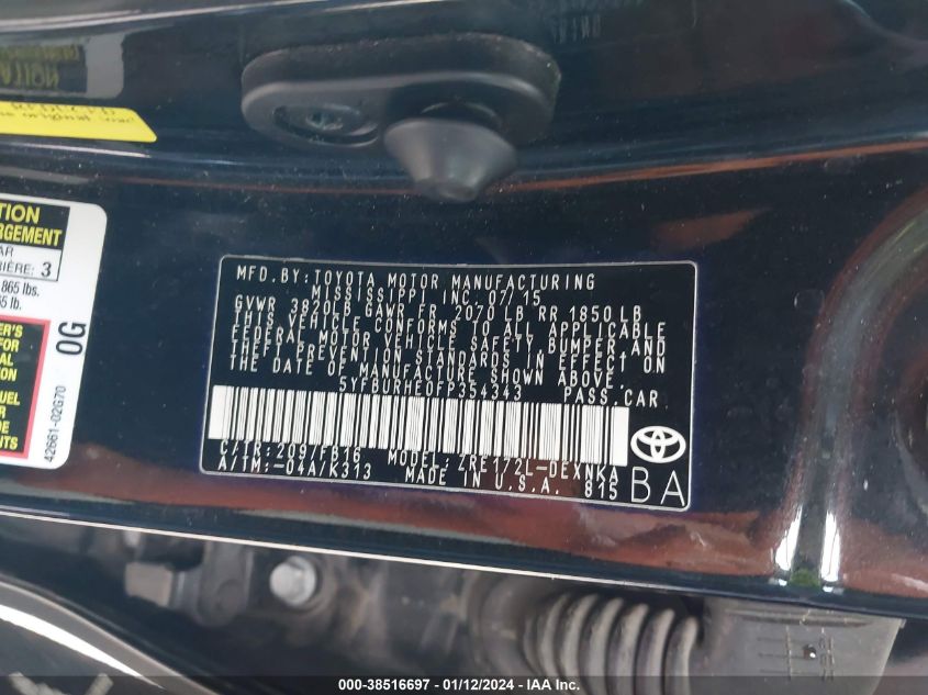 2015 TOYOTA COROLLA LE - 5YFBURHE0FP354343