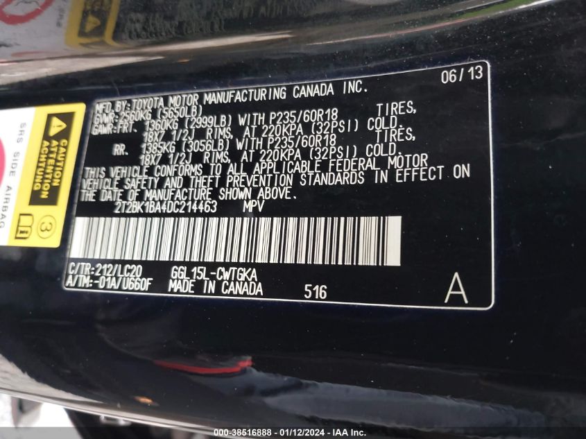 2013 LEXUS RX 350 - 2T2BK1BA4DC214463