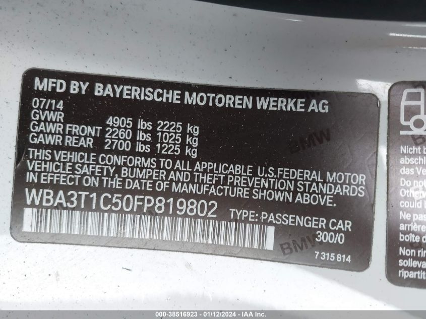 2015 BMW 428I XDRIVE - WBA3T1C50FP819802