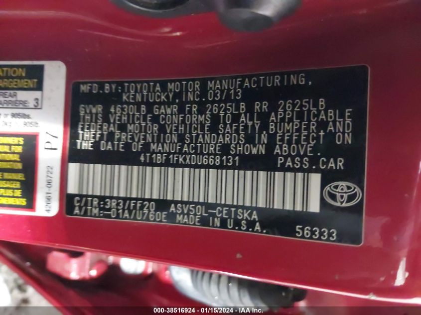 2013 TOYOTA CAMRY SE - 4T1BF1FKXDU668131