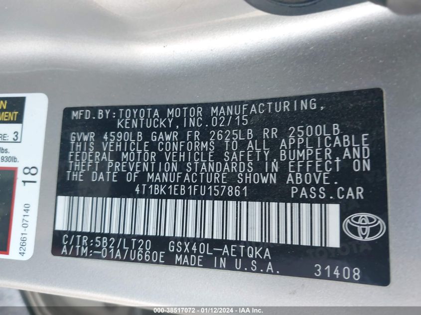 2015 TOYOTA AVALON XLE TOURING - 4T1BK1EB1FU157861