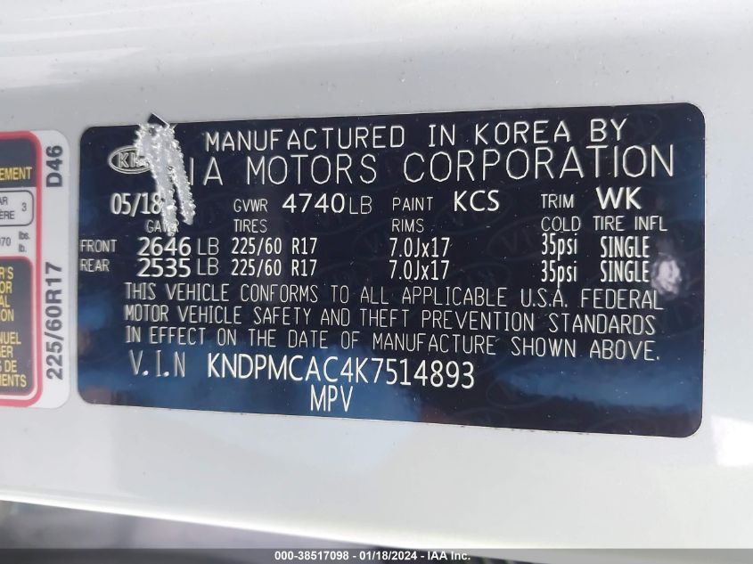 2019 KIA SPORTAGE LX - KNDPMCAC4K7514893
