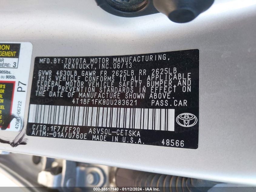 2013 TOYOTA CAMRY L/SE/LE/XLE - 4T1BF1FK8DU283621
