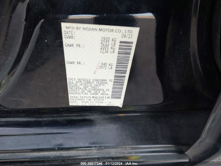 2015 NISSAN ALTIMA 2.5 S - 1N4AL3APXFN865018