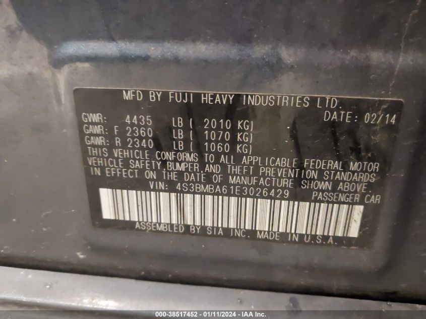 2014 SUBARU LEGACY 2.5I - 4S3BMBA61E3026429
