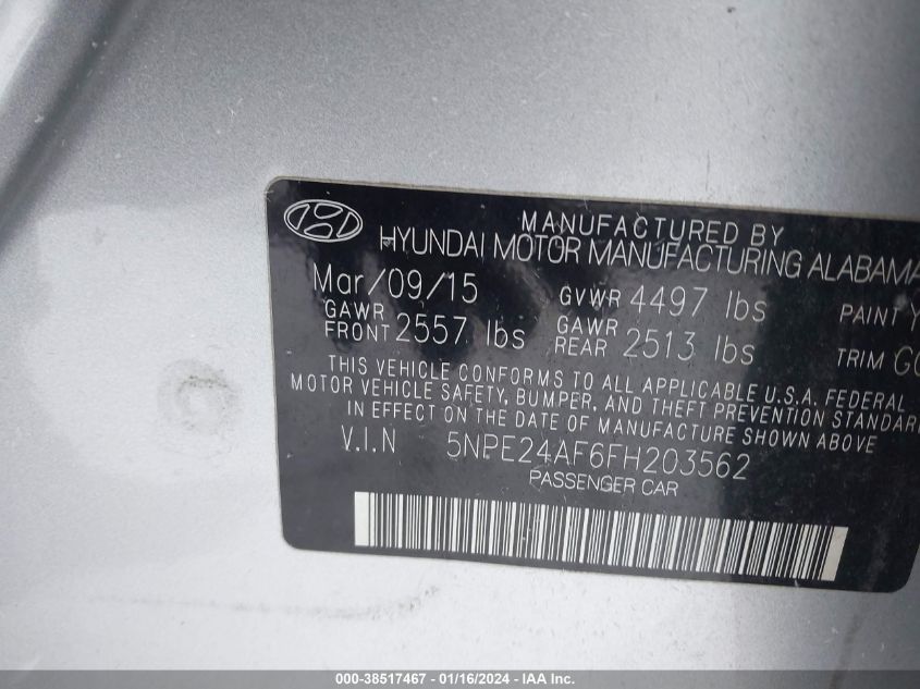 2015 HYUNDAI SONATA SE - 5NPE24AF6FH203562