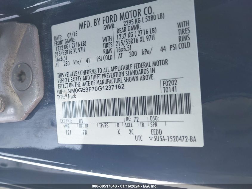 2016 FORD TRANSIT CONNECT XLT - NM0GE9F70G1237162