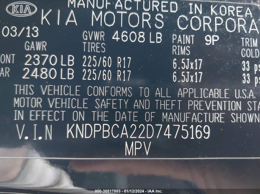 2013 KIA SPORTAGE LX - KNDPBCA22D7475169