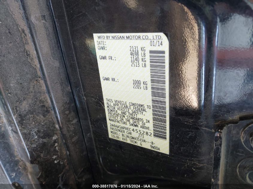 2014 NISSAN MAXIMA S/SV - 1N4AA5APXEC455282