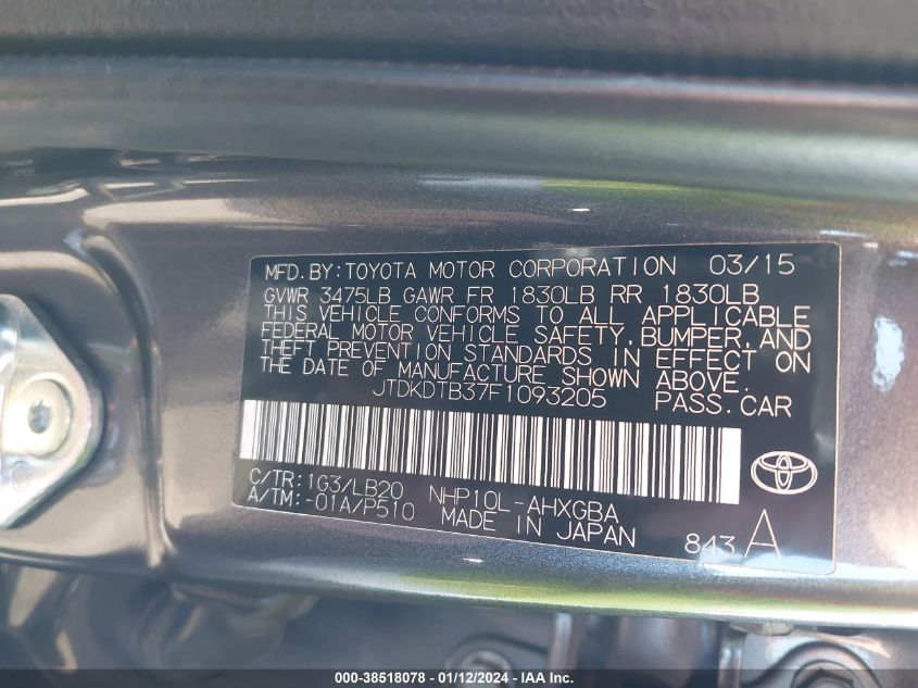 2015 TOYOTA PRIUS C - JTDKDTB37F1093205