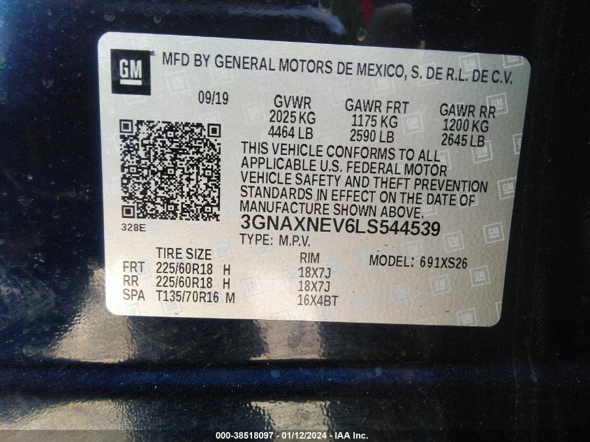 2020 CHEVROLET EQUINOX PREMIER - 3GNAXNEV6LS544539