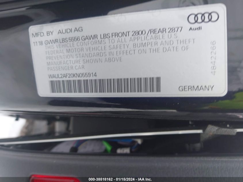 2019 AUDI A6 PREMIUM PLUS - WAUL2AF20KN055914