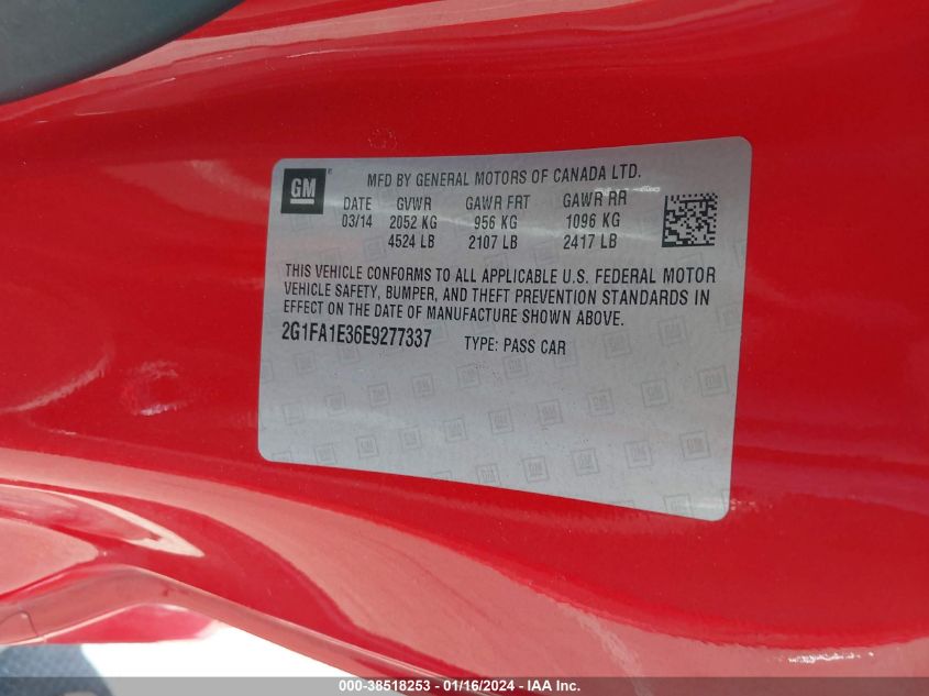 2014 CHEVROLET CAMARO 2LS - 2G1FA1E36E9277337