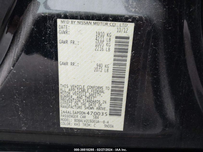 2013 NISSAN ALTIMA 2.5 SL - 1N4AL3AP0DN470035