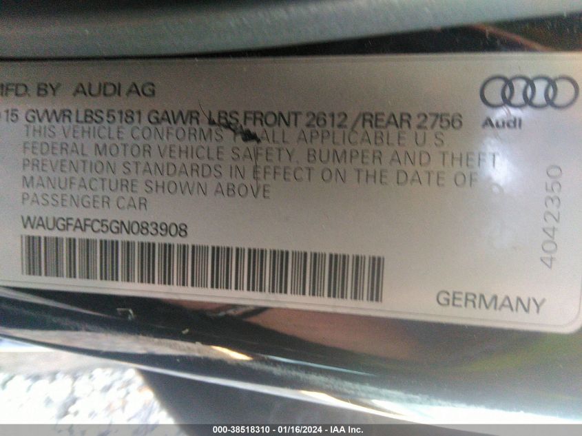 2016 AUDI A6 2.0T PREMIUM PLUS - WAUGFAFC5GN083908