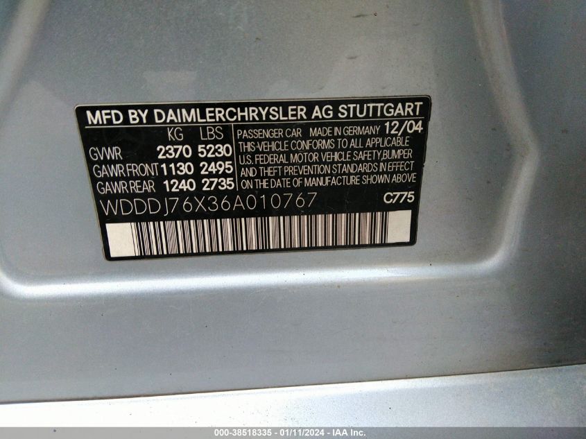 WDDDJ76X36A010767 | 2006 MERCEDES-BENZ CLS 55 AMG