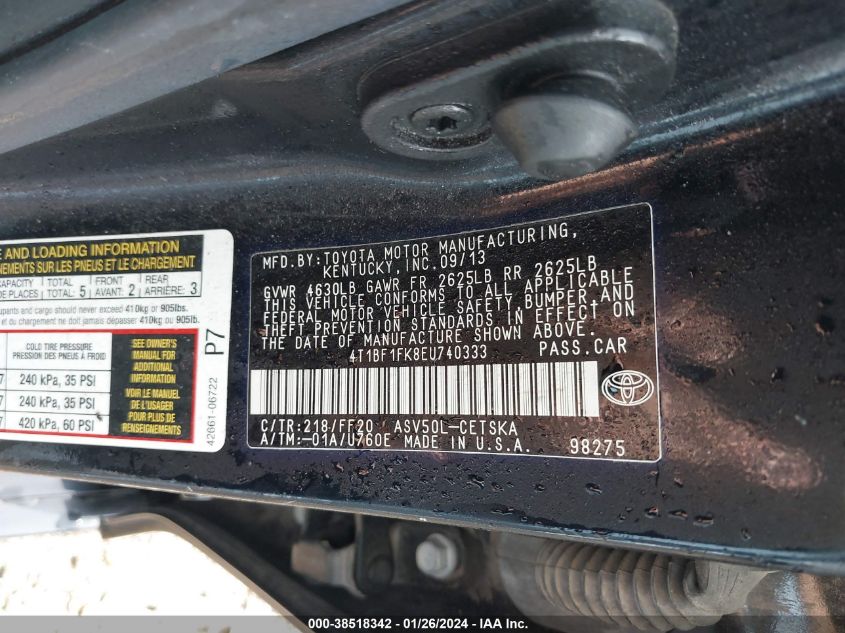 2014 TOYOTA CAMRY SE - 4T1BF1FK8EU740333