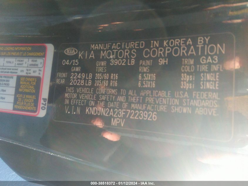 2015 KIA SOUL - KNDJN2A23F7223926