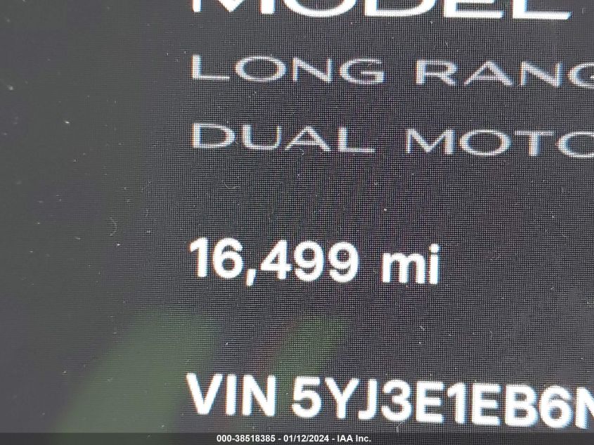 2022 TESLA MODEL 3 LONG RANGE DUAL MOTOR ALL-WHEEL DRIVE - 5YJ3E1EB6NF109909