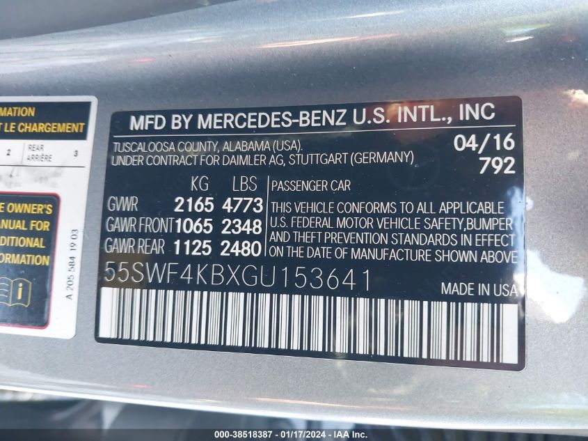 2016 MERCEDES-BENZ C 300 300 4MATIC - 55SWF4KBXGU153641