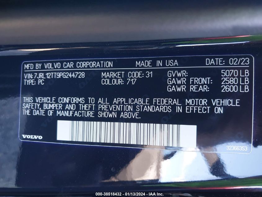 2023 VOLVO S60 B5 PLUS BLACK EDITION - 7JRL12TT9PG244728