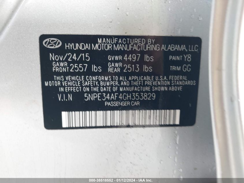 2016 HYUNDAI SONATA SPORT/LIMITED - 5NPE34AF4GH353829