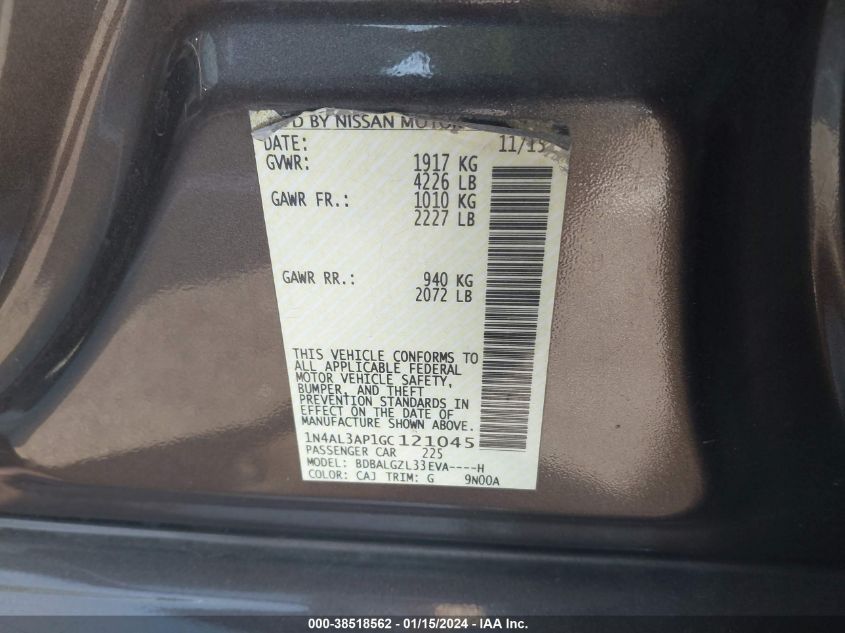 2016 NISSAN ALTIMA 2.5/S/SV/SL/SR - 1N4AL3AP1GC121045