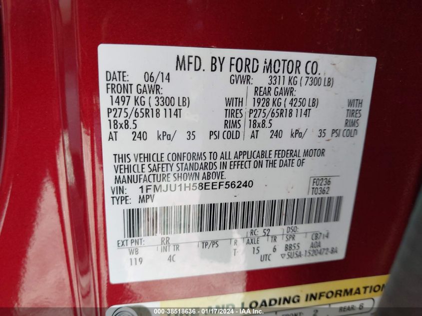 2014 FORD EXPEDITION XLT/KING RANCH - 1FMJU1H58EEF56240