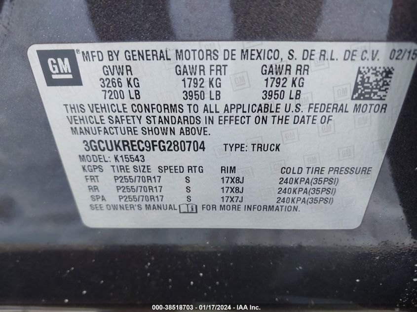 2015 CHEVROLET SILVERADO 1500 1LT - 3GCUKREC9FG280704