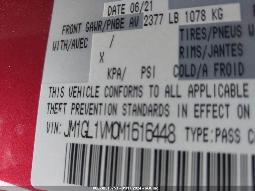 2021 MAZDA MAZDA6 TOURING - JM1GL1VM0M1616448
